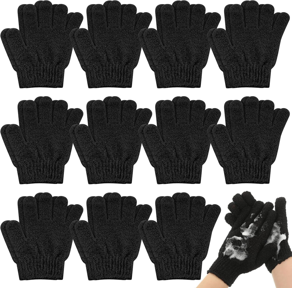 Ramede 30 Pair Exfoliating Gloves Double Sided Nylon Scrubbers, Black