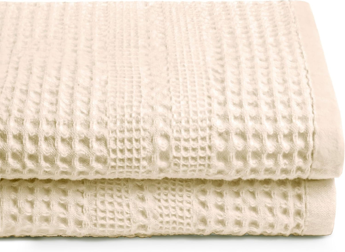 GILDEN TREE Waffle Towels for Bathroom, 100% Cotton Quick Dry Towel, Waffle Bath Towels Large, Absorbent Lightweight Travel Towel, Bath Towels Set of 2, Classic Style (Cream)