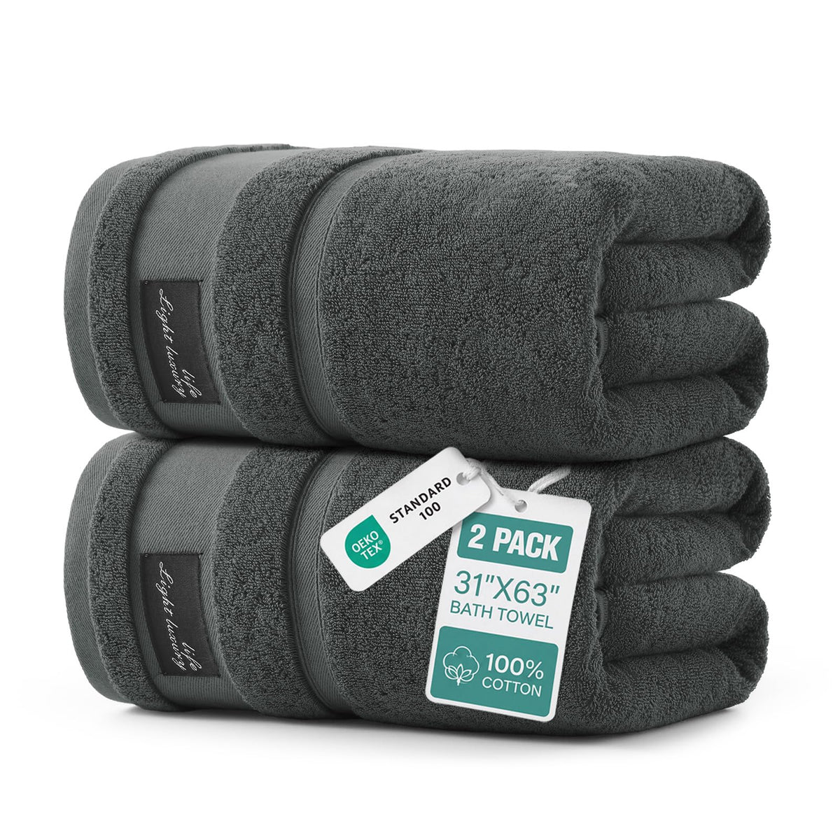 REDKISS 2 Pack Bath Towels Large 32x63 Inches, Heavyweight 760G - Dark Gray