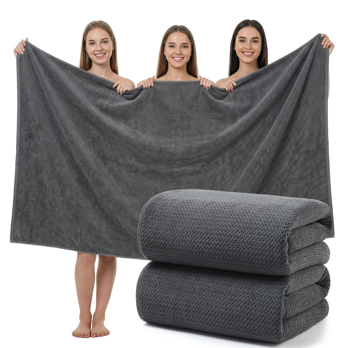 REDKISS Pack of 2 Jumbo Bath Sheets, 40 x 80 Inches Microfiber Bath Towels for Bathroom, Extra Large & Lightweight, Quick-Dry, Super Soft & Highly Absorbent, Perfect to Wrap Yourself in, Gray