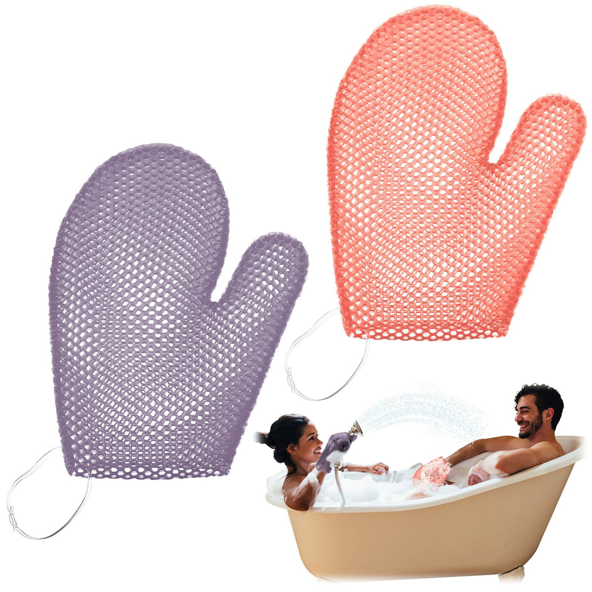 Karenhi 2 Pcs Honeycomb Bath Mitt Exfoliating Glove,Blue,Purple