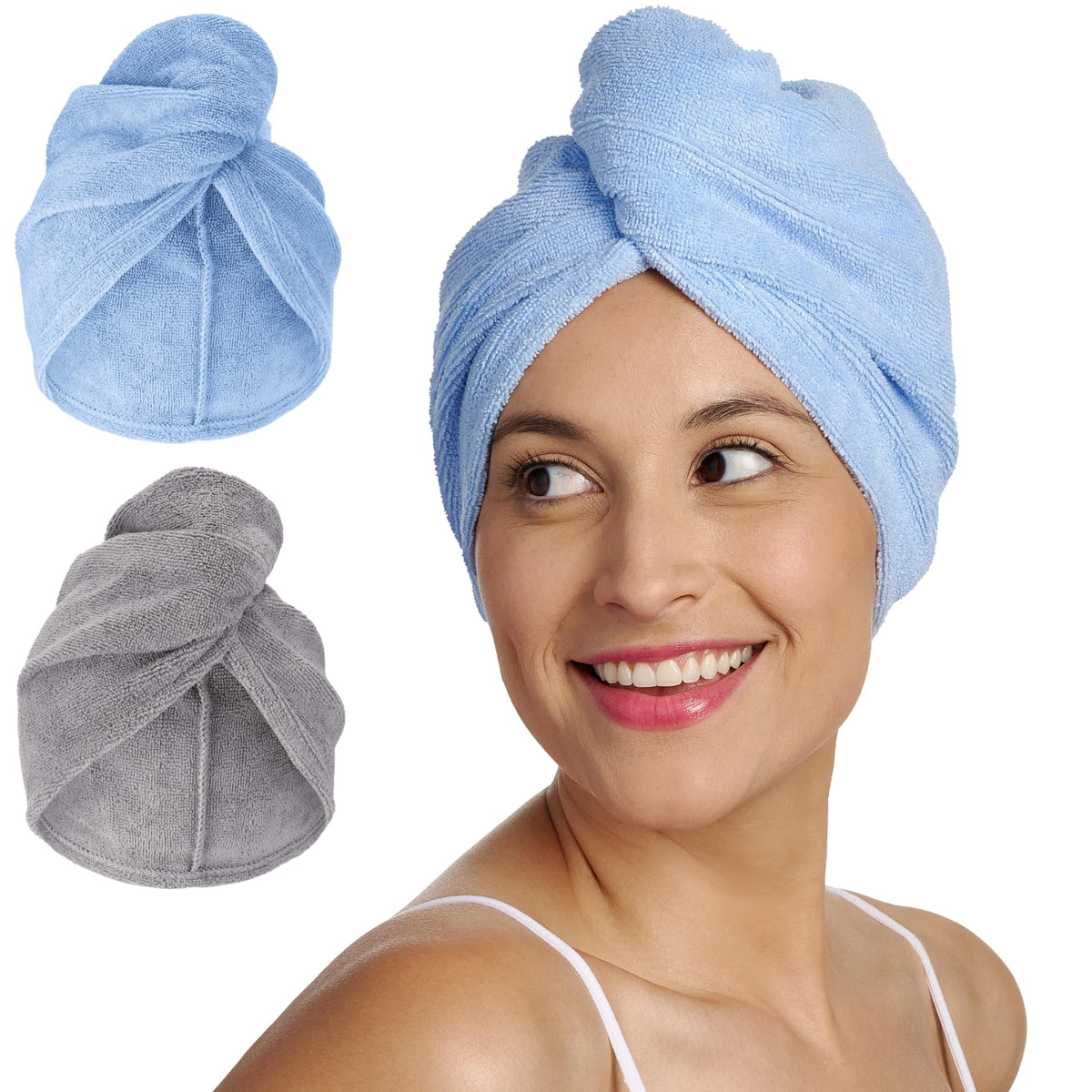 Turbie Twist Microfiber Hair Towel, Grey & Light Pink (2 Pack)