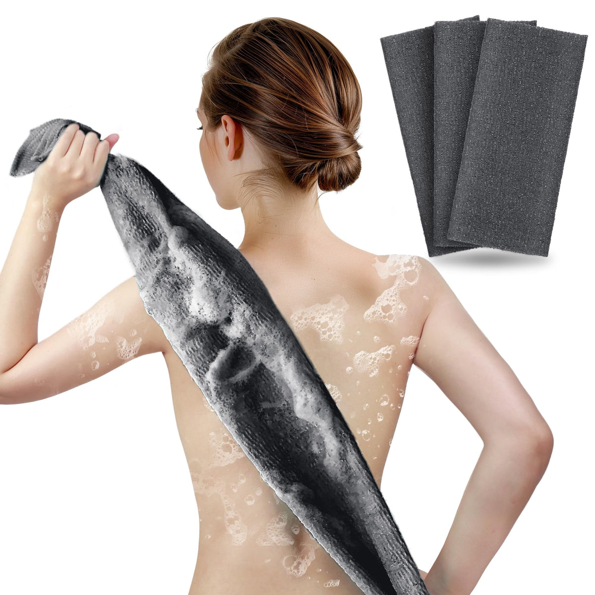 ARCH&M Exfoliating Washcloth & Japanese Shower Towel, 3 Pack, Body Scrubber