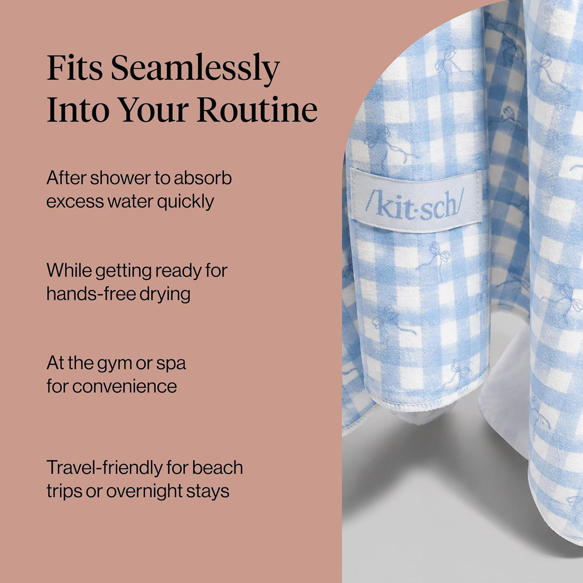 Kitsch XL Microfiber Hair Towel Wrap for Women - Gingham Blue