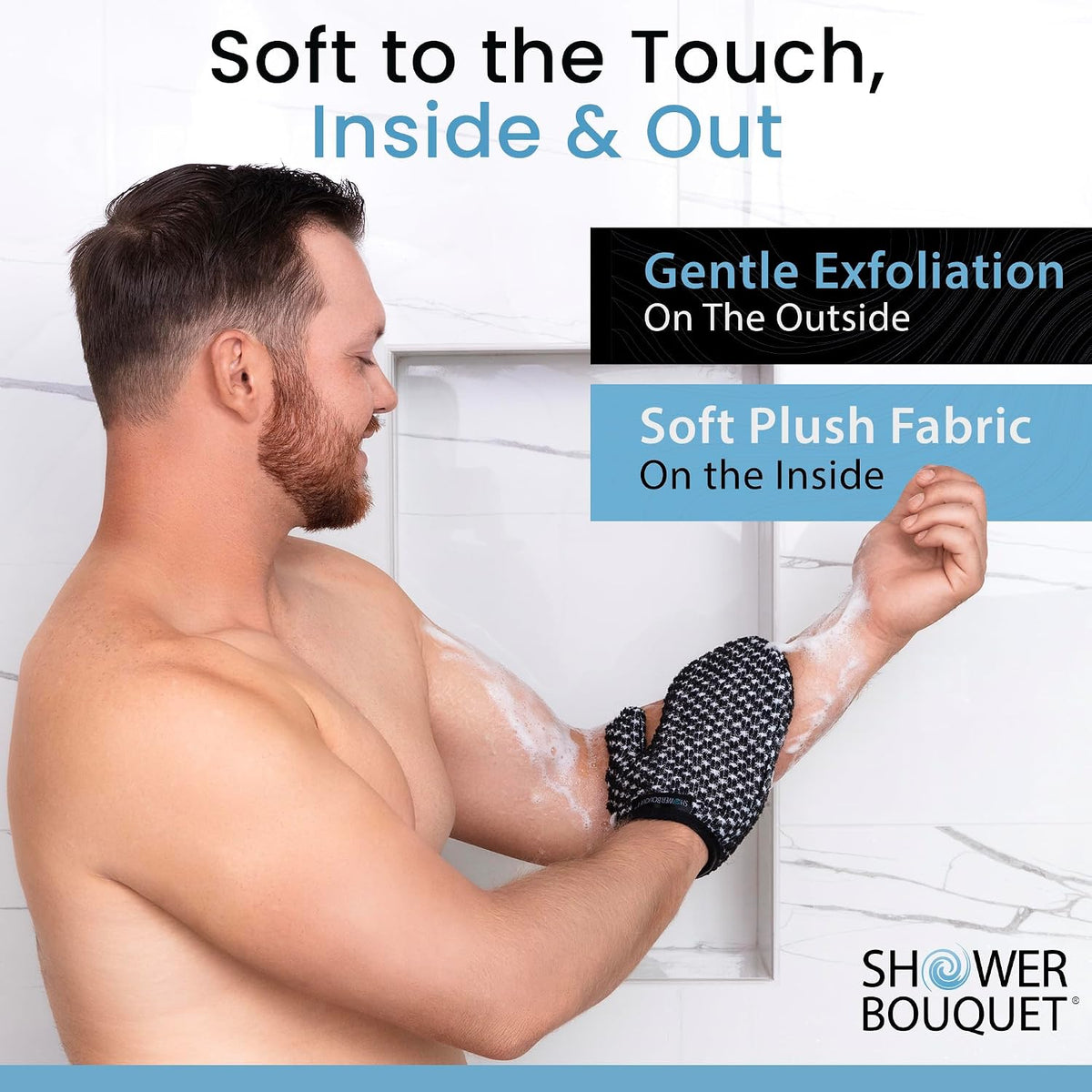 SHOWER BOUQUET Japanese Exfoliating Mitt for Shower, Charcoal & Silver Ion