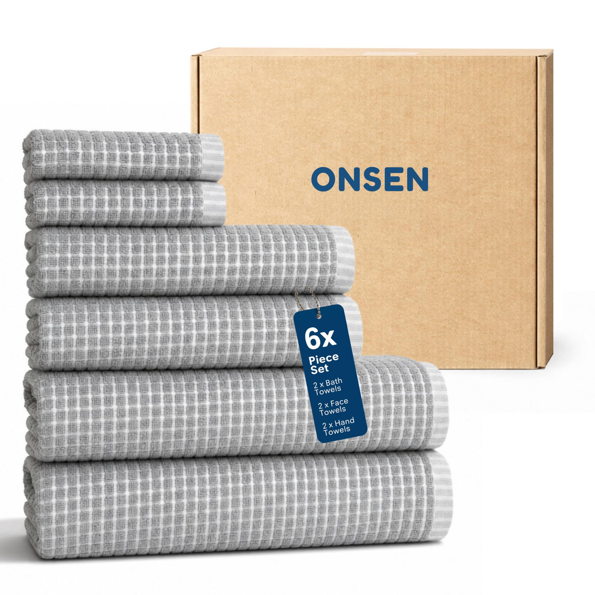 ONSEN Sculpted Terry Bath Towels - Grey Fog, 2X Bath Towel