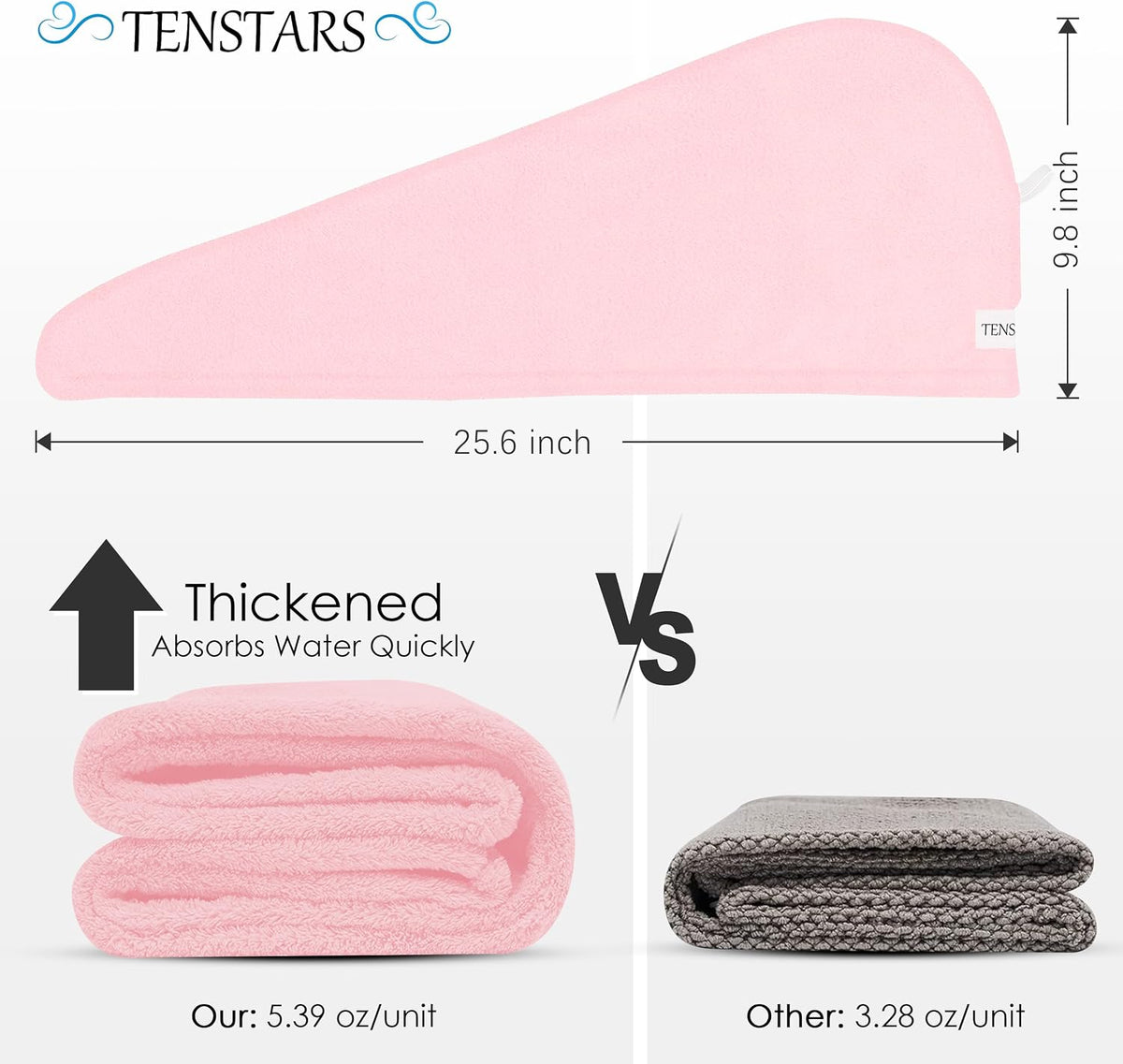 TENSTARS Hair Towel Wrap for All Hair Types, 5 Pack Microfiber Turban