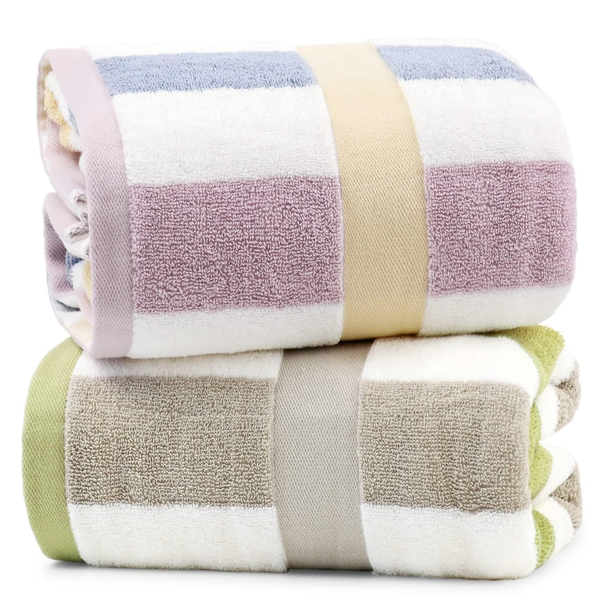 Navy Blue Bath Towels Set of 2, Striped Towels for Bathroom, Pool & Shower