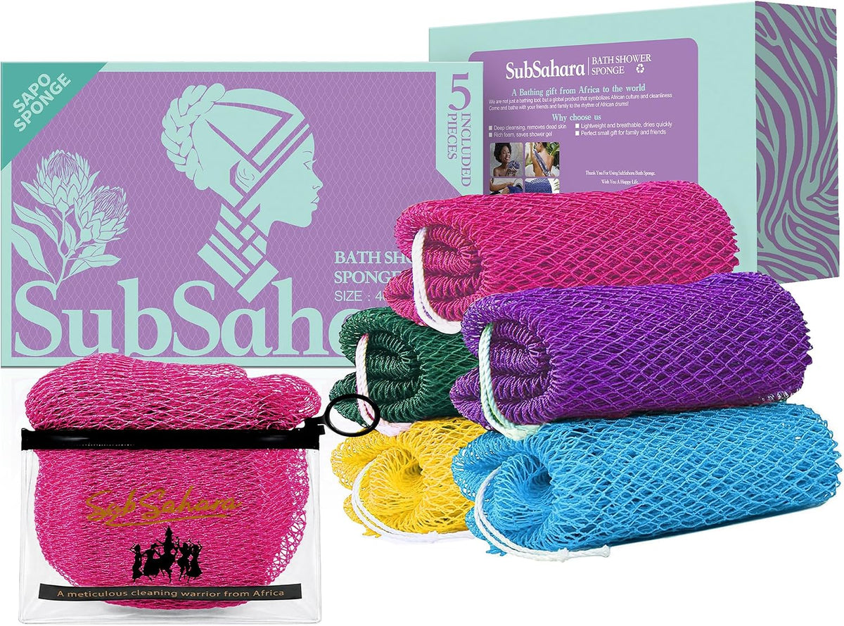 SubSahara African Net Sponge, 2 Pack 45-Inch Exfoliating Body Scrubber