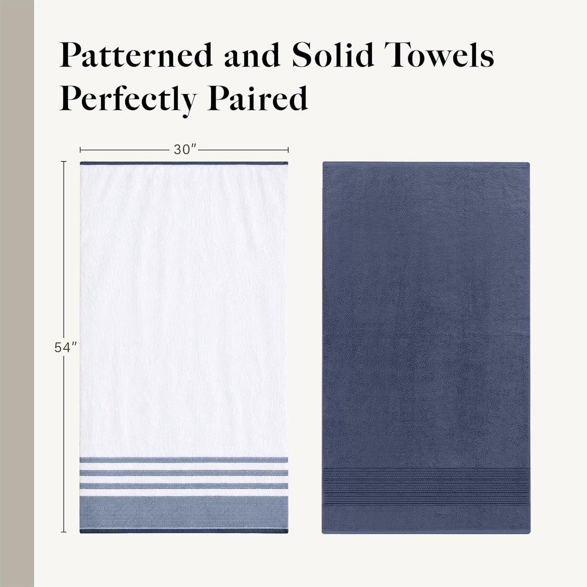 Modern Threads 6 Piece Bath Towel Set – Bathroom Towel Set with 2 Bath Towels, 2 Hand Towels & 2 Washcloths – 100% Cotton, Soft & Absorbent – Classic Border Stripe (Blue)