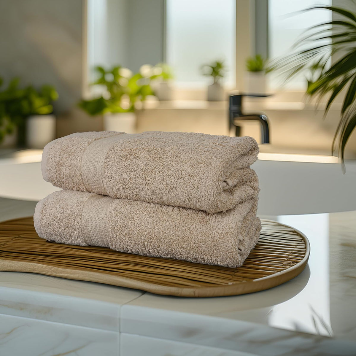 TEXCRAFT Large Bath Towels Set of 6 – 100% Cotton Terry – 24" x 50" – Quick Dry, Soft & Highly Absorbent – Beige Towels for Bathroom, Gym, Spa, Pool & Daily Use