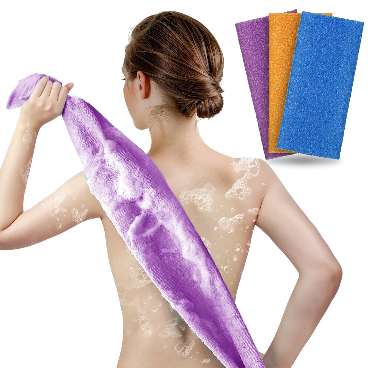 ARCH&M Exfoliating Washcloth & Japanese Shower Towel, 3 Pack, Body Scrubber
