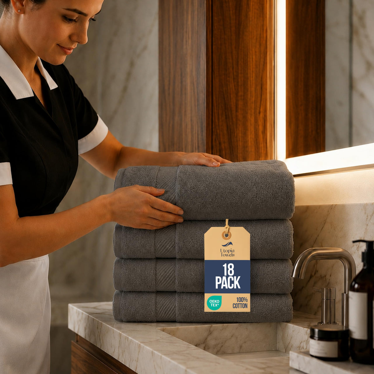Utopia Towels 6 Pack Medium Bath Towels, 24x48 in, 100% Cotton, White