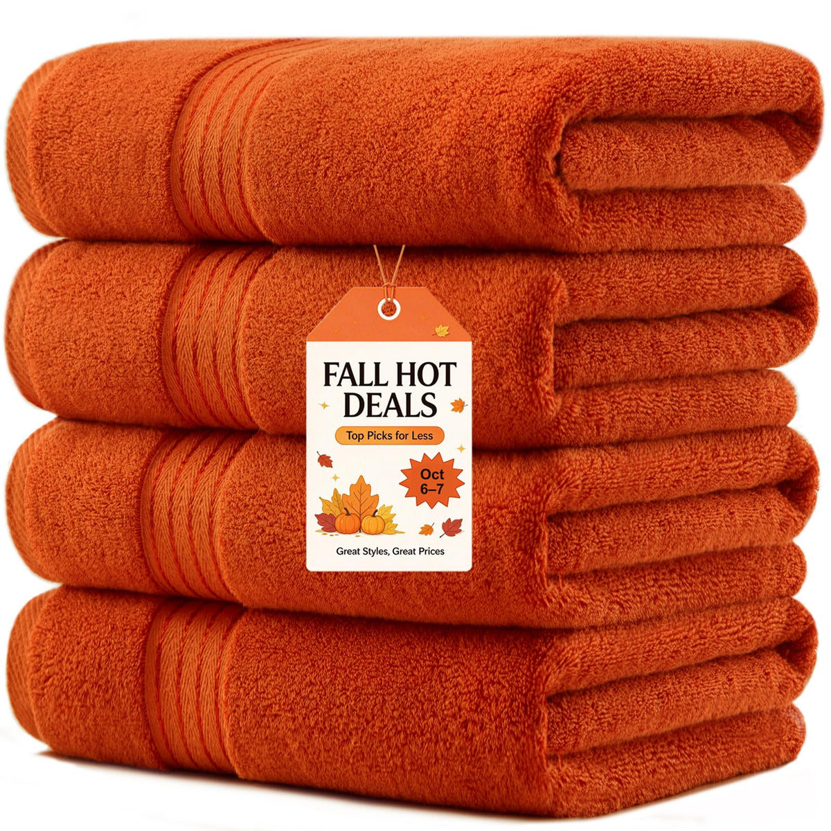 COZYART Luxury Bath Towels 4 PCS, 27x54 650 GSM Turkish Cotton Burnt Orange
