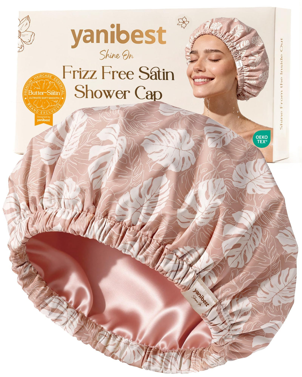 Yanibest Satin Lined Shower Cap, Reusable Waterproof Shower Caps for Women