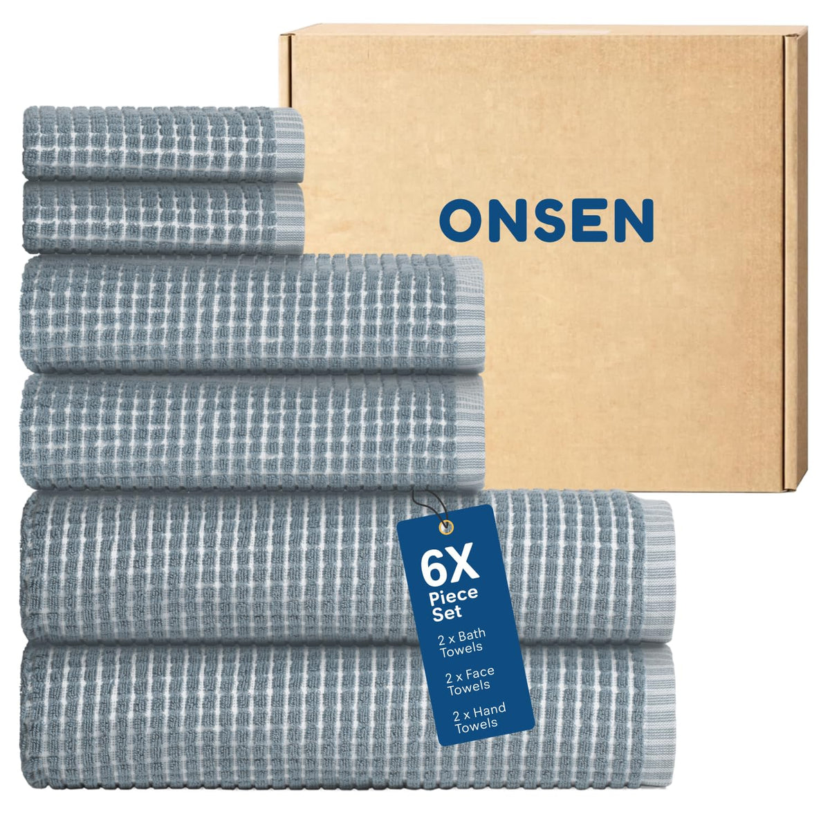 ONSEN Sculpted Terry Bath Towels - Grey Fog, 2X Bath Towel