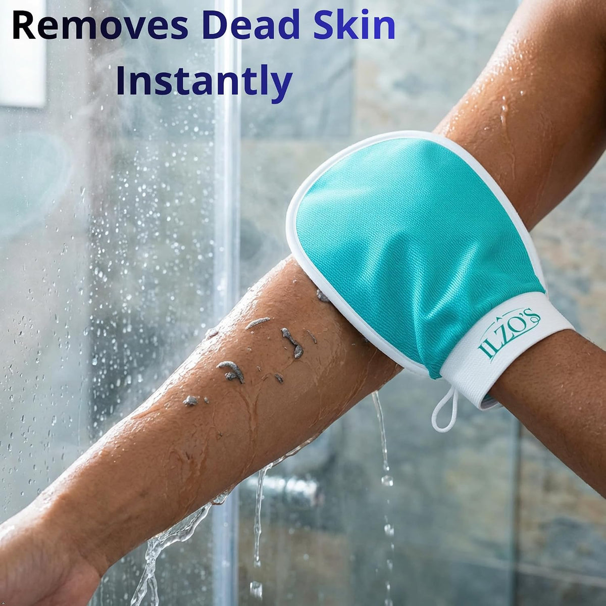 ILZO’S Original Exfoliating Mitt for Body (2 Pack) – Deep Exfoliating Glove for Dead Skin Removal, Korean Viscose Body Scrub Mitt for Smooth Skin, Helps Ingrown Hair & Keratosis Pilaris (GREEN)
