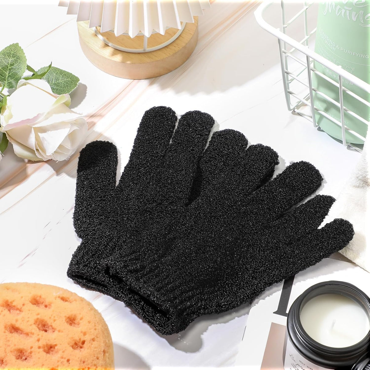 Ramede 30 Pair Exfoliating Gloves Double Sided Nylon Scrubbers, Black