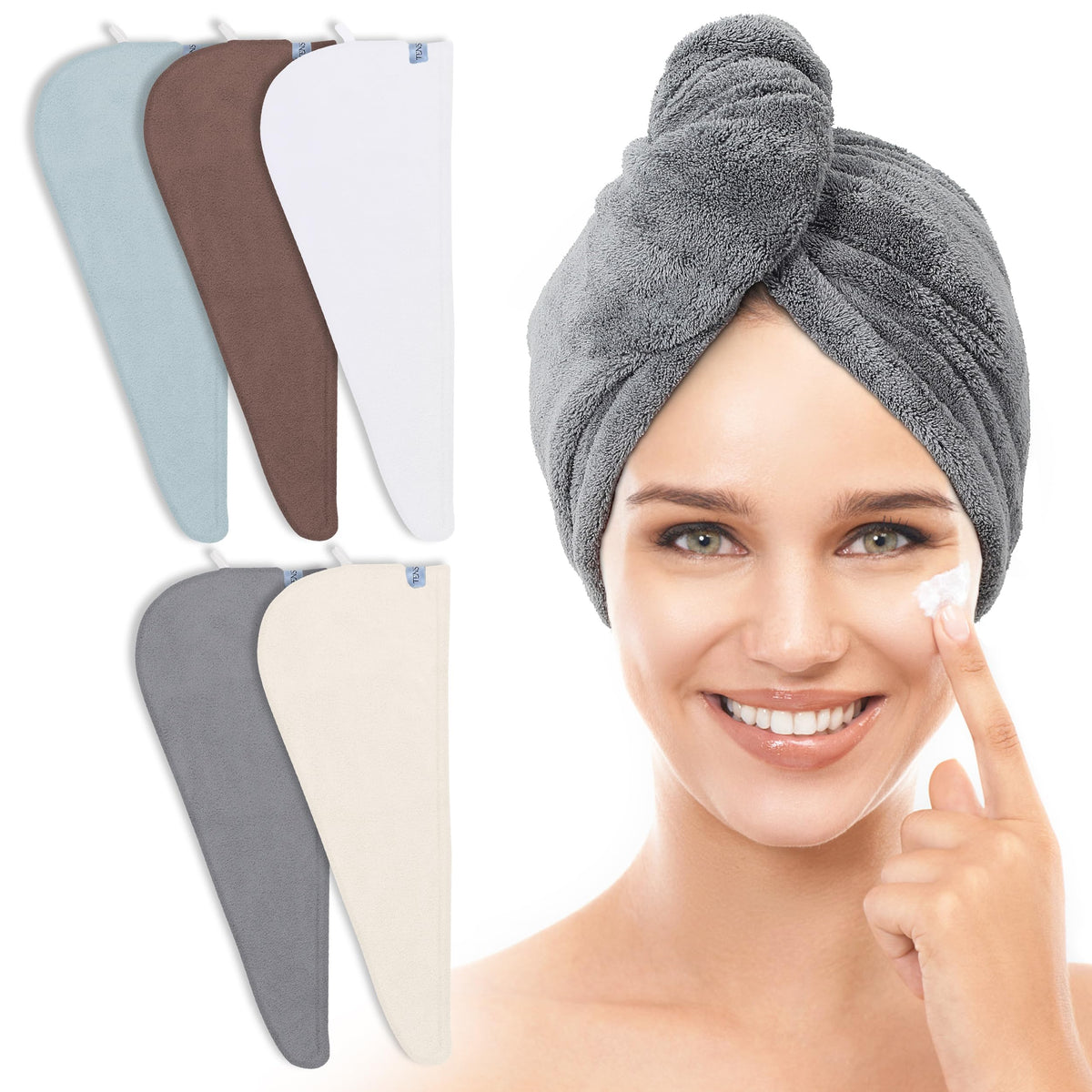 TENSTARS Hair Towel Wrap for All Hair Types, 5 Pack Microfiber Turban