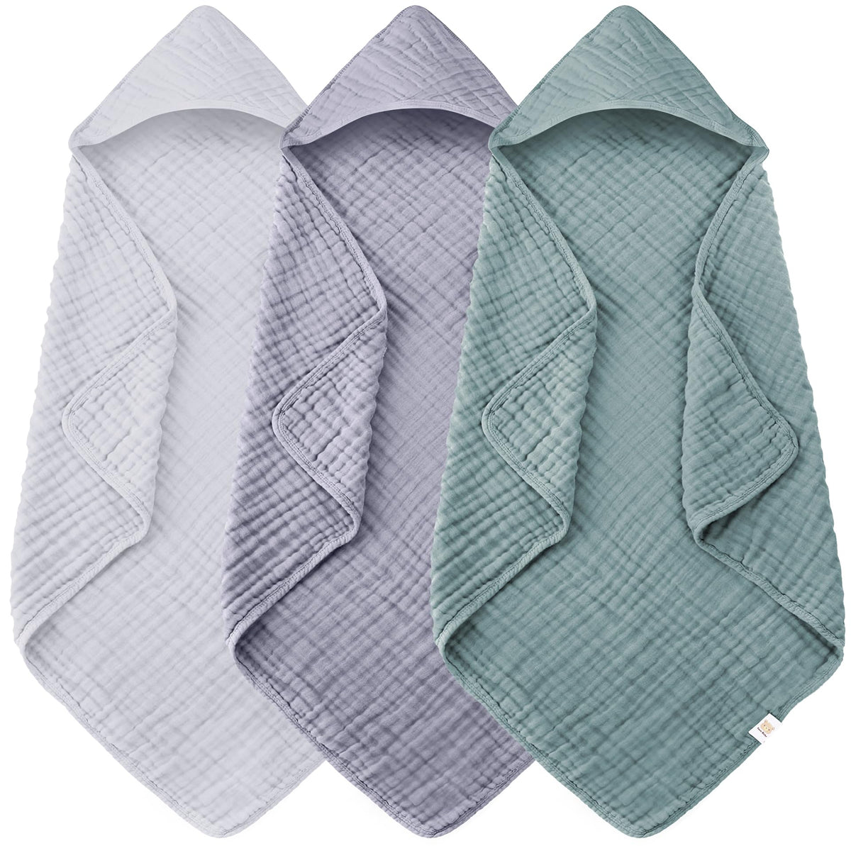 Ease Cubs 3-Pack Muslin Hooded Baby Towels, 100% Cotton, Ultra-Soft & Absorbent Baby Bath Towels with Hood for Babies, Infant, Toddler and Newbron (Grey and Navy Blue Series,32" x 32")