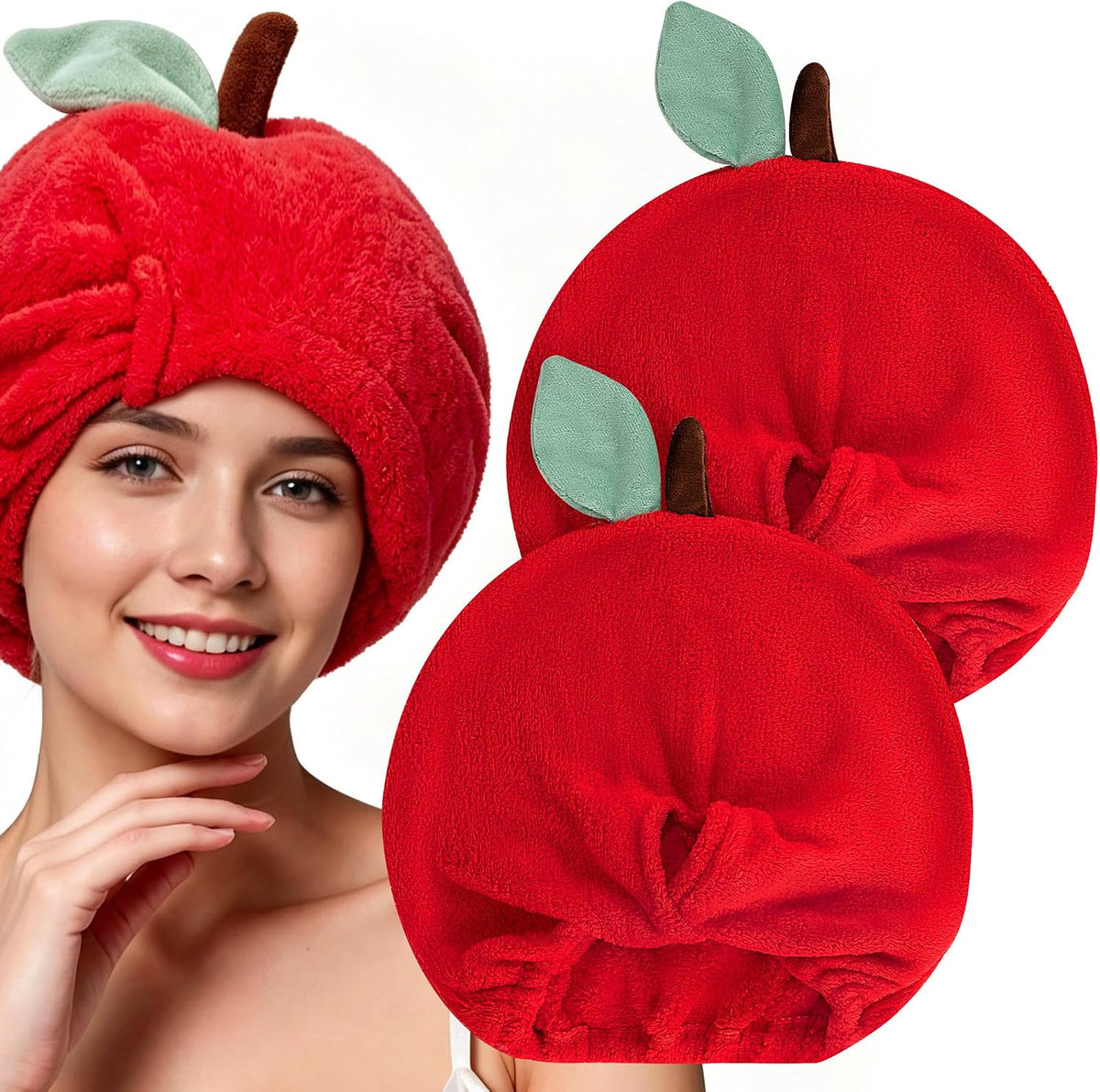 SHIDOW Apple Hair Bonnet for Women Quick Dry Bath Cap 2 Pack