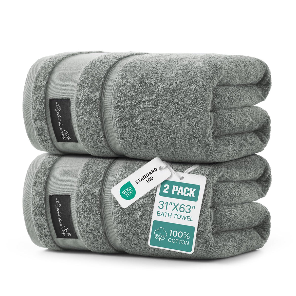 REDKISS 2 Pack Bath Towels Large 32x63 Inches, Heavyweight 760G - Dark Gray