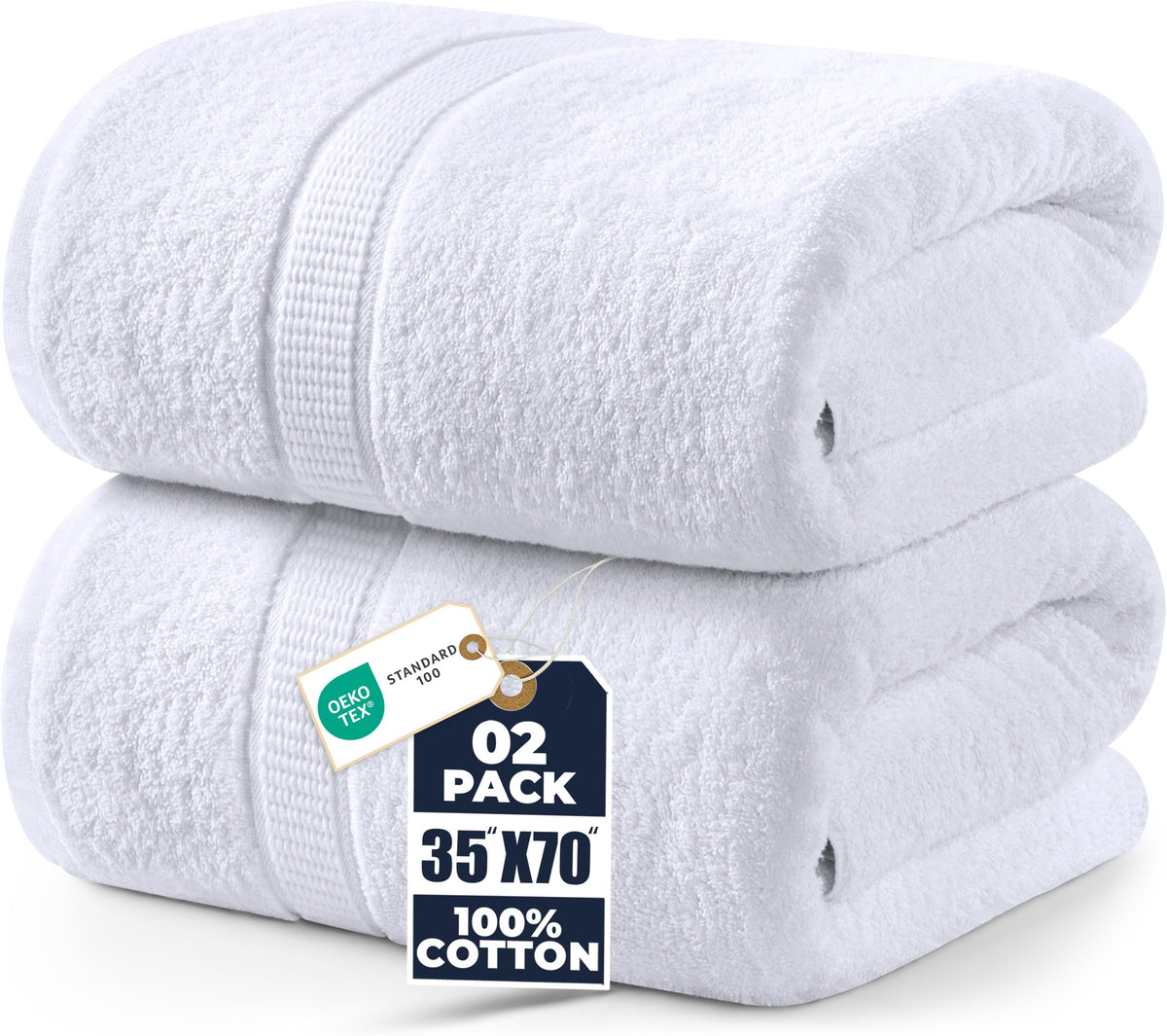 Utopia Towels Jumbo Bath Sheets, 2 Pack, 35x70 in, 600 GSM Cotton, White