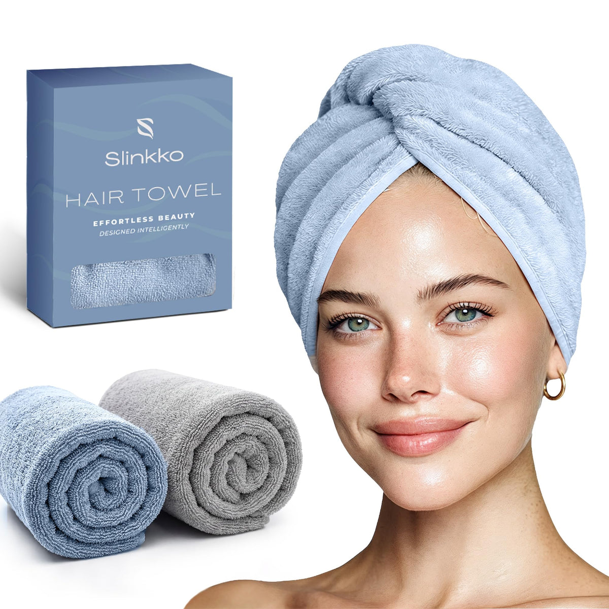 Microfiber Hair Towel Wrap for Women – Ultra Absorbent Quick Dry Turban | Button & Loop Design | Soft Lightweight Fabric | Reduces Frizz & Breakage | All Hair Types | Pink & Beige