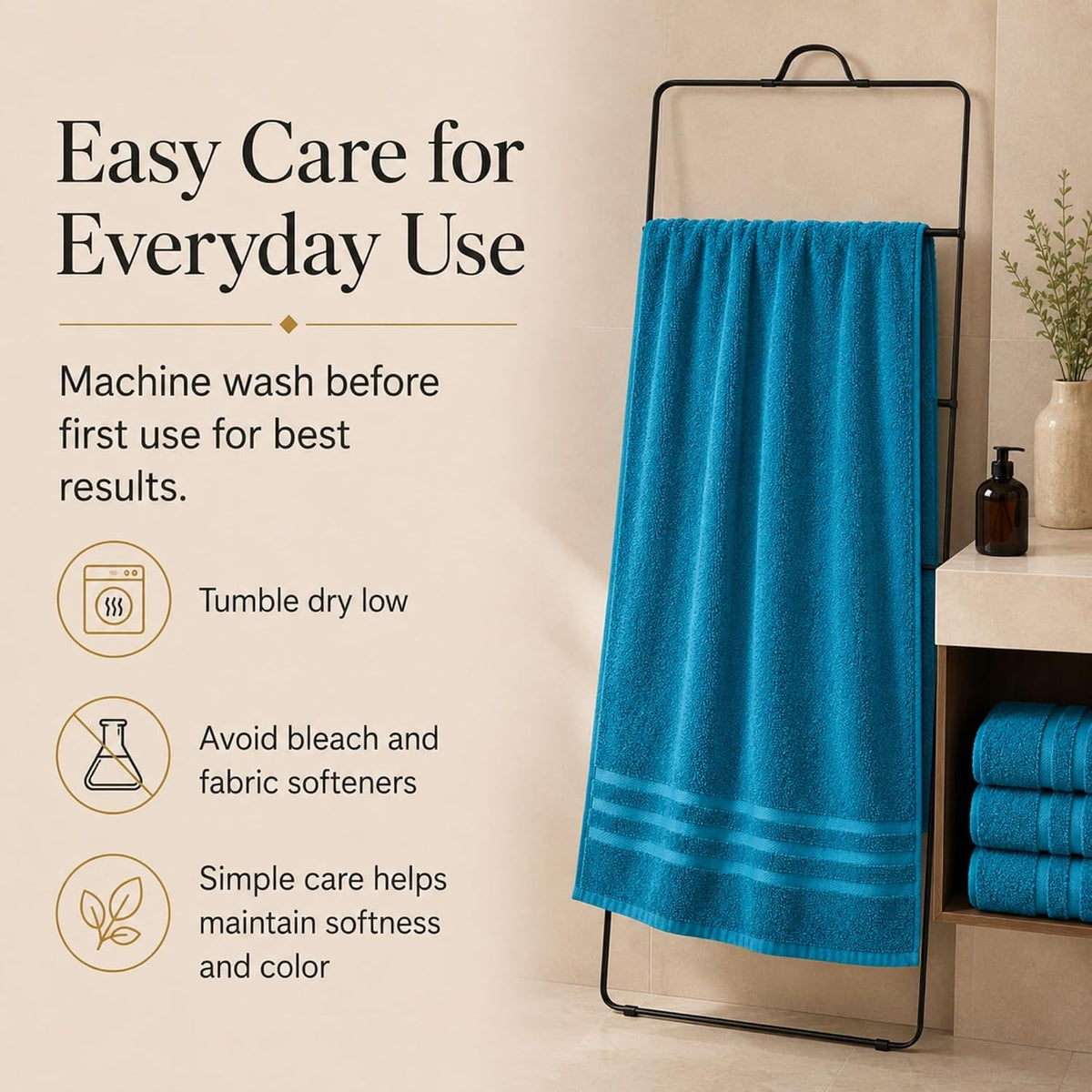 Velqora Large 100% Cotton Bath Towels 2 Pack, 30x60 in, Blue