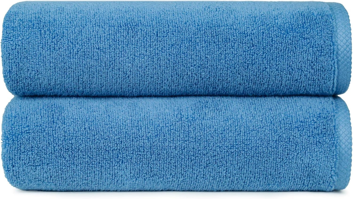 Amazon Basics 2-Piece Quick-Dry Oversize Bath Towel, 100% Cotton, 54" x 30", Lake Blue