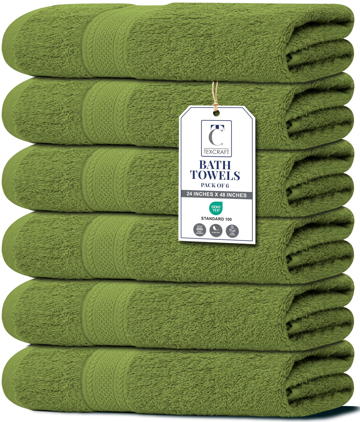 TEXCRAFT Large Bath Towels Set of 6 – 100% Cotton Terry – 24" x 50" – Quick Dry, Soft & Highly Absorbent – Beige Towels for Bathroom, Gym, Spa, Pool & Daily Use