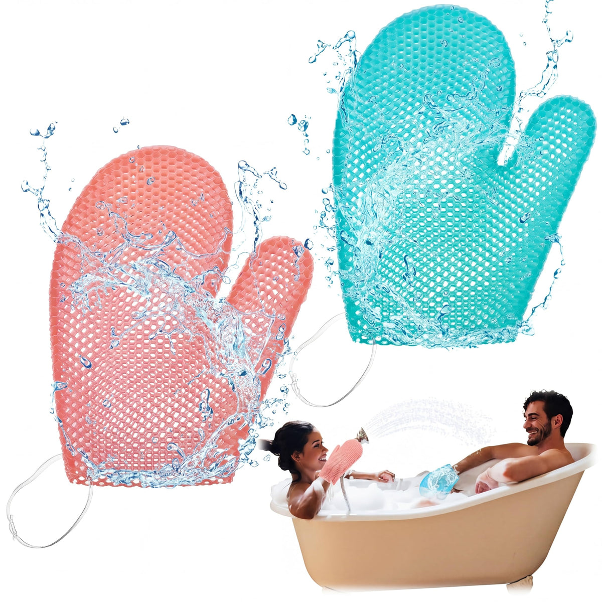 Karenhi 2 Pcs Honeycomb Bath Mitt Exfoliating Glove,Blue,Purple