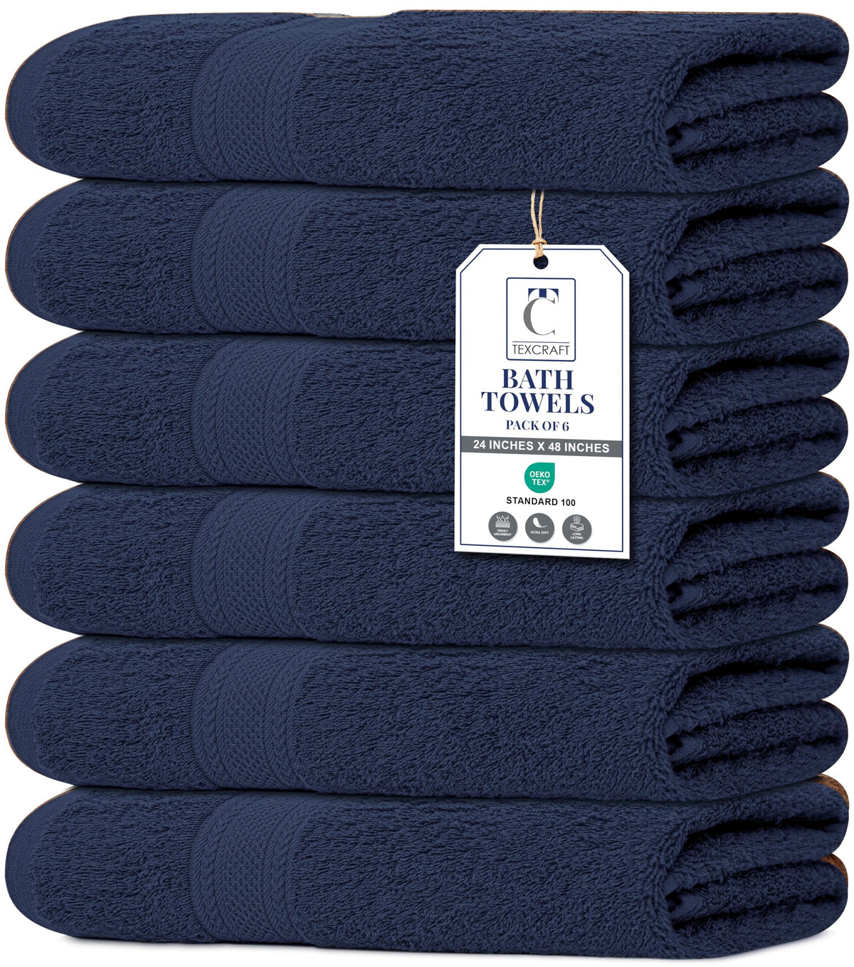 TEXCRAFT Large Bath Towels Set of 6 – 100% Cotton Terry – 24" x 50" – Quick Dry, Soft & Highly Absorbent – Beige Towels for Bathroom, Gym, Spa, Pool & Daily Use
