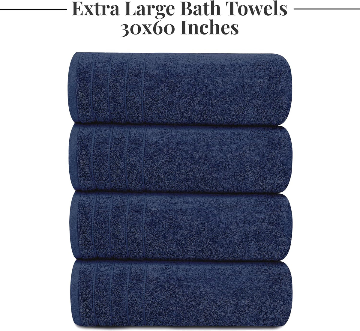 Tens Towels 4 Piece Extra Large Bath Towels 30 x 60 Inches, Navy