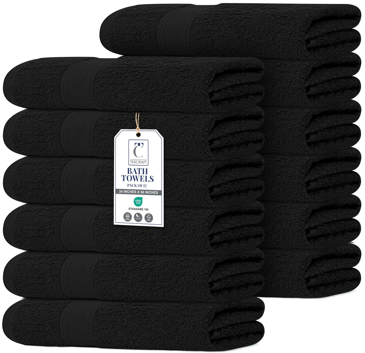 TEXCRAFT Large Bath Towels Set of 6 – 100% Cotton Terry – 24" x 50" – Quick Dry, Soft & Highly Absorbent – Beige Towels for Bathroom, Gym, Spa, Pool & Daily Use