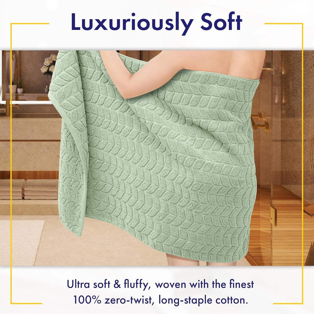 Luxury 100% Cotton Decorative Bath Towel Set, Ultra Soft - Eucalyptus Green