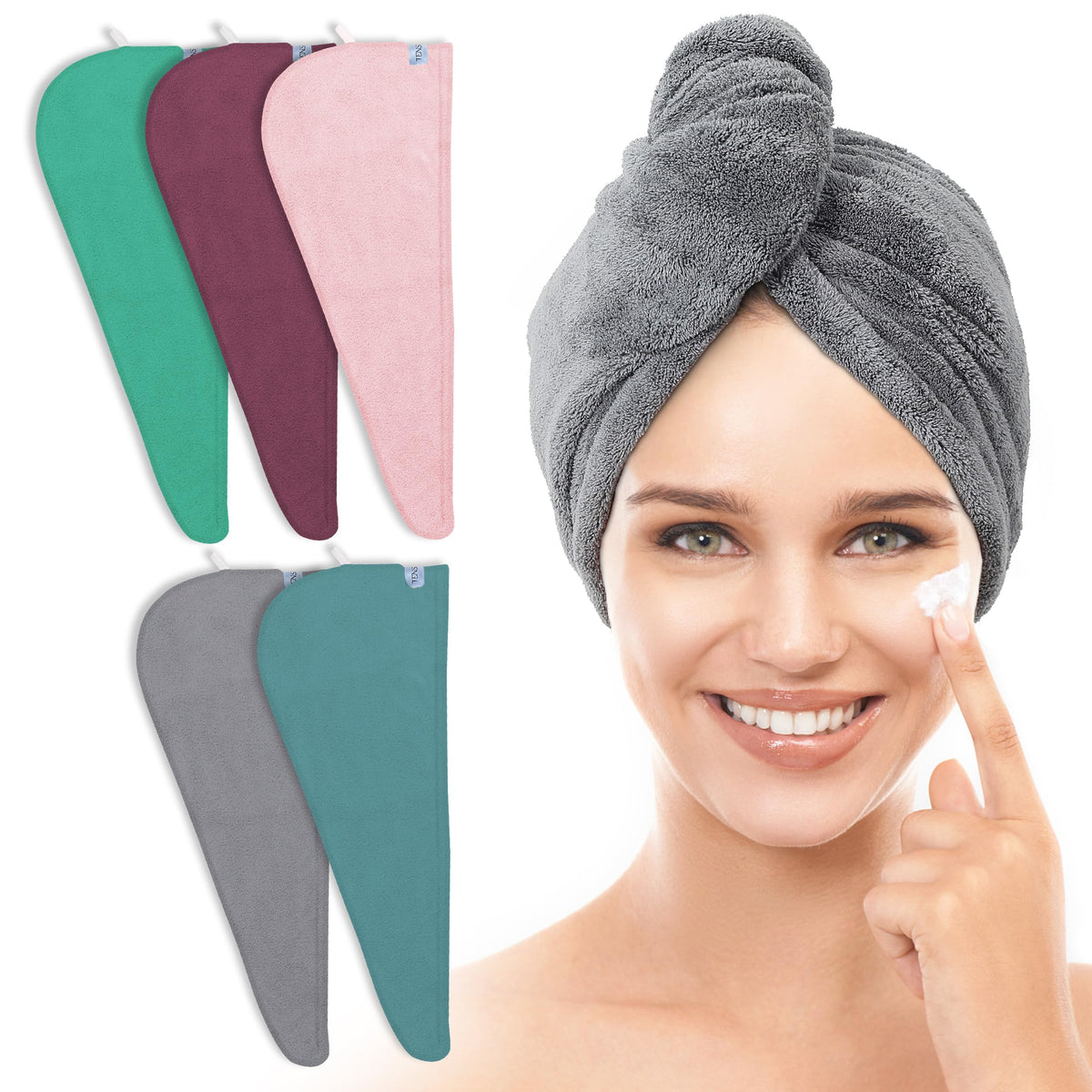 TENSTARS Hair Towel Wrap for All Hair Types, 5 Pack Microfiber Turban