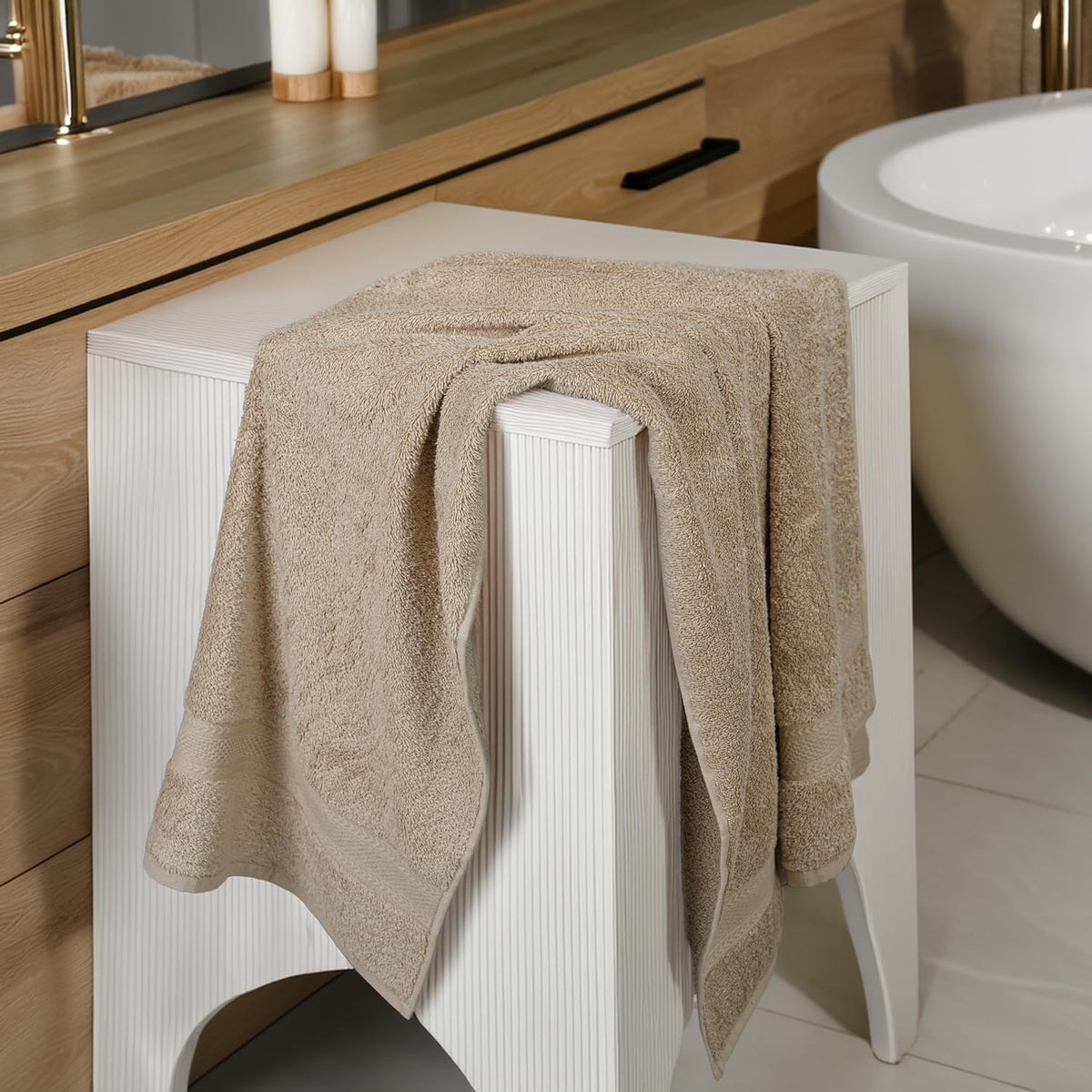 TEXCRAFT Large Bath Towels Set of 6 – 100% Cotton Terry – 24" x 50" – Quick Dry, Soft & Highly Absorbent – Beige Towels for Bathroom, Gym, Spa, Pool & Daily Use