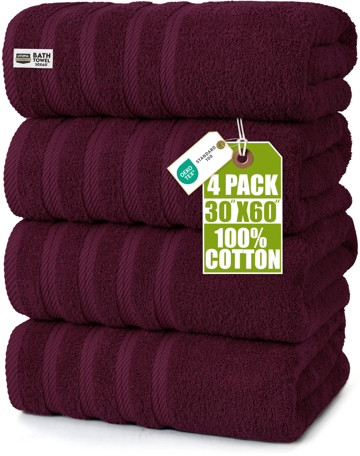 Utopia Towels 4 Pack XL Bath Towels, 30x60 in, Cotton, Grey