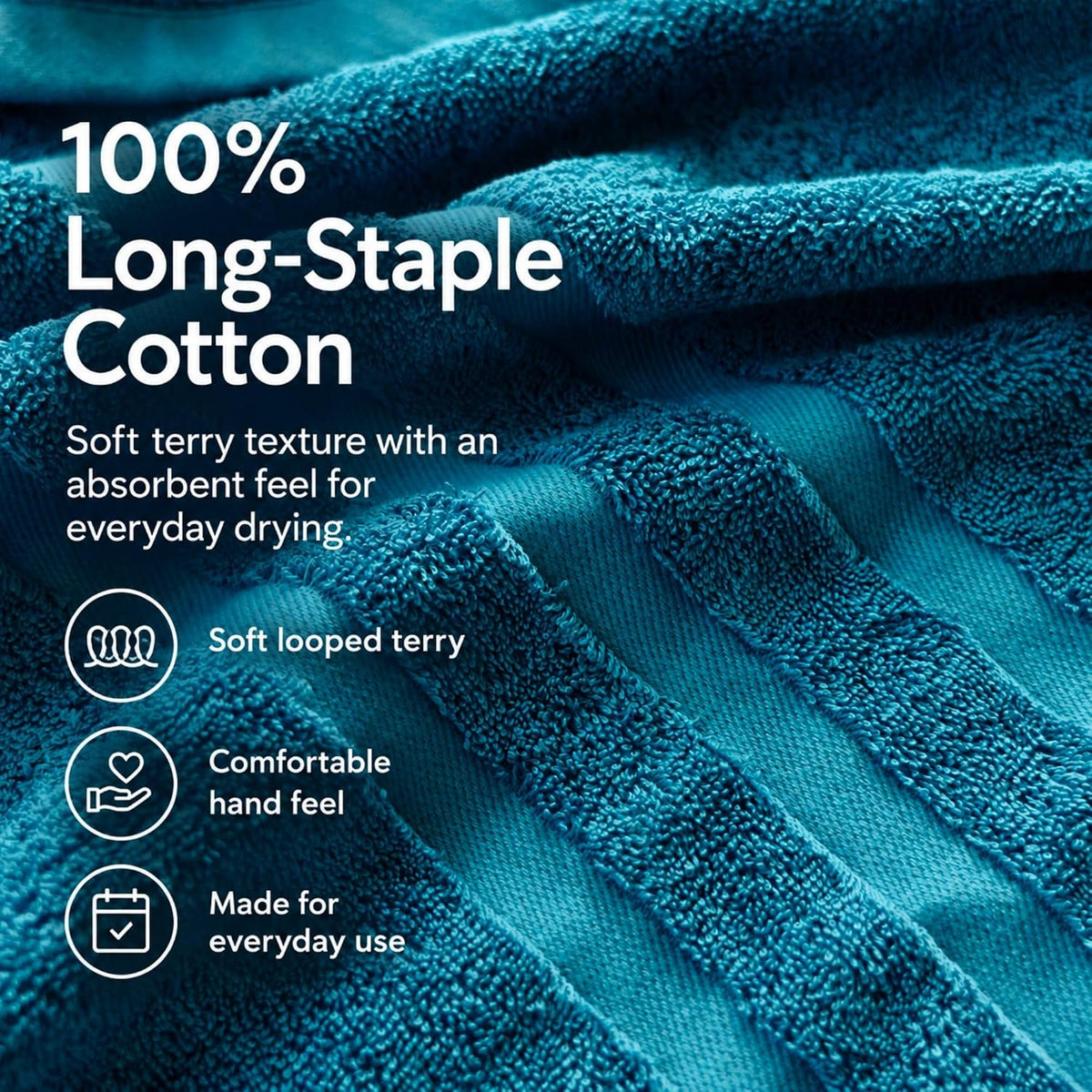 Velqora Large 100% Cotton Bath Towels 2 Pack, 30x60 in, Blue