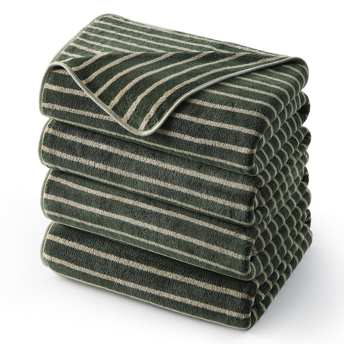ecolook Striped Microfiber Bathroom Towel Set, Lightweight-Green