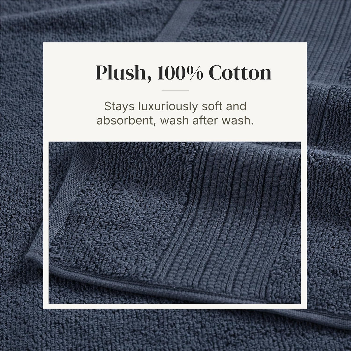 Modern Threads 6 Piece Bath Towel Set – Bathroom Towel Set with 2 Bath Towels, 2 Hand Towels & 2 Washcloths – 100% Cotton, Soft & Absorbent – Classic Border Stripe (Blue)