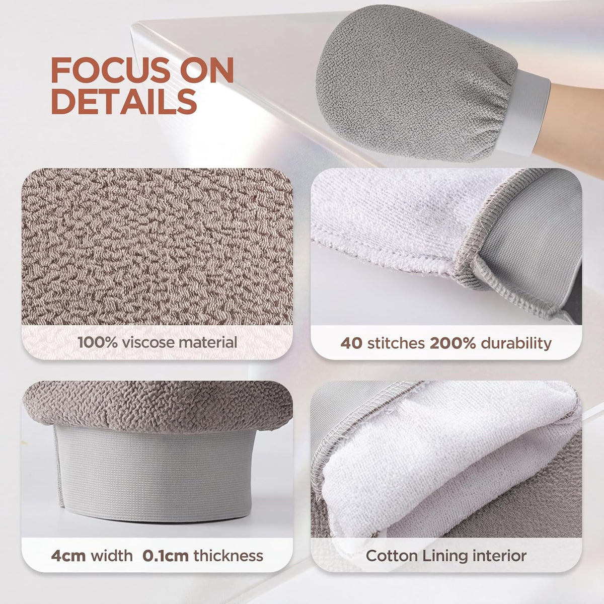 Premium Double Layer Exfoliating Bath Mitt, Silver Grey, 2PC