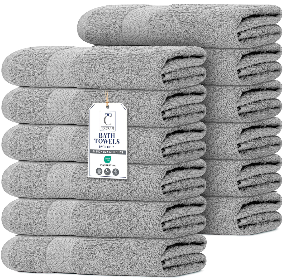 TEXCRAFT Large Bath Towels Set of 6 – 100% Cotton Terry – 24" x 50" – Quick Dry, Soft & Highly Absorbent – Beige Towels for Bathroom, Gym, Spa, Pool & Daily Use