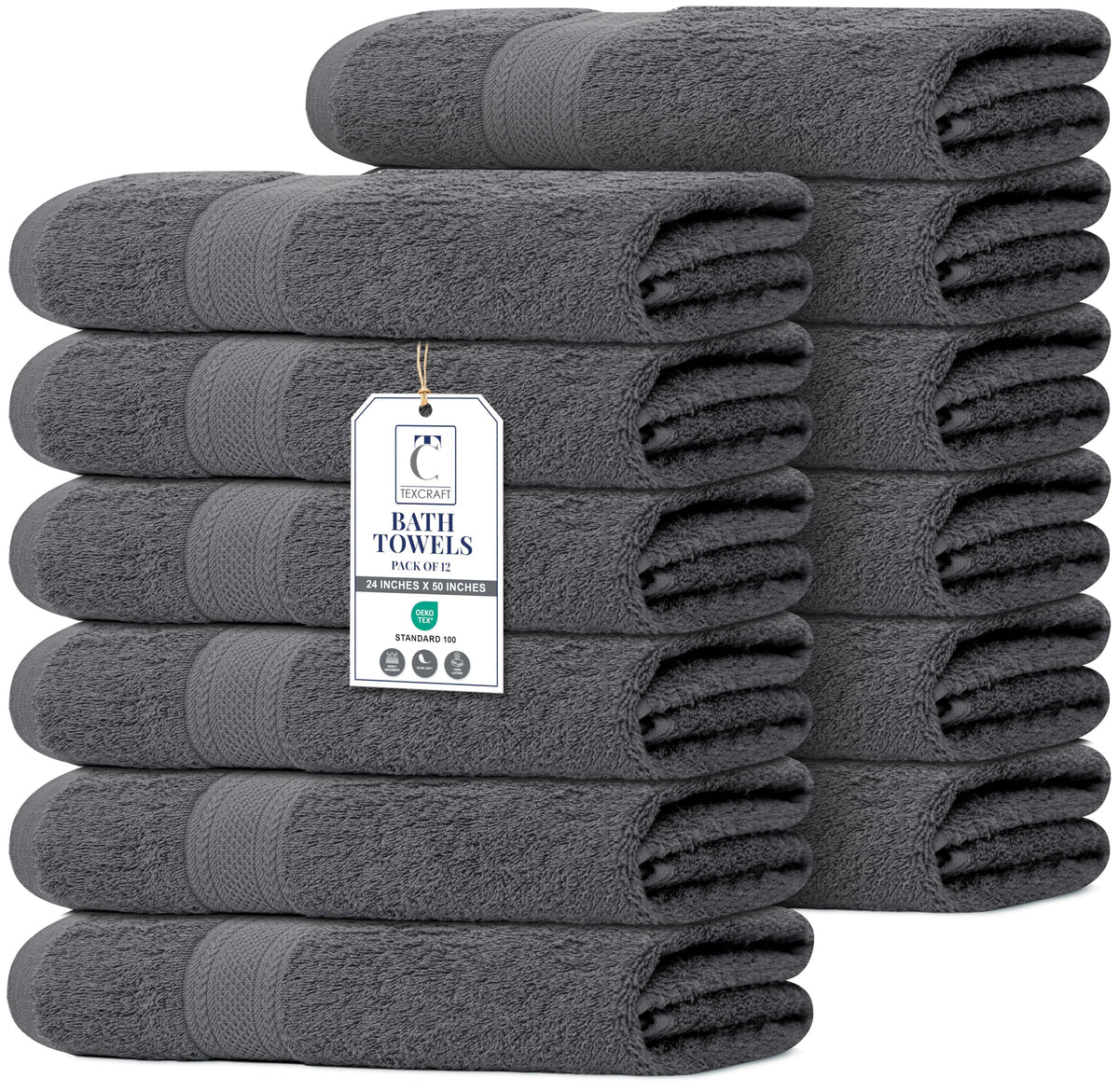 TEXCRAFT Large Bath Towels Set of 6 – 100% Cotton Terry – 24" x 50" – Quick Dry, Soft & Highly Absorbent – Beige Towels for Bathroom, Gym, Spa, Pool & Daily Use
