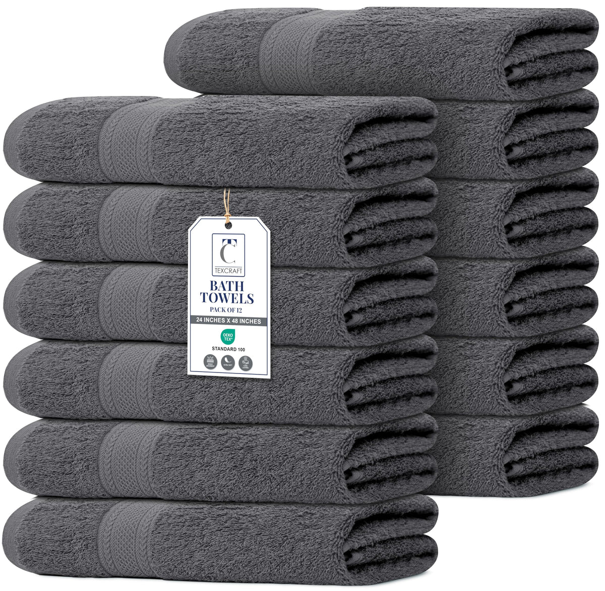 TEXCRAFT Large Bath Towels Set of 6 – 100% Cotton Terry – 24" x 50" – Quick Dry, Soft & Highly Absorbent – Beige Towels for Bathroom, Gym, Spa, Pool & Daily Use