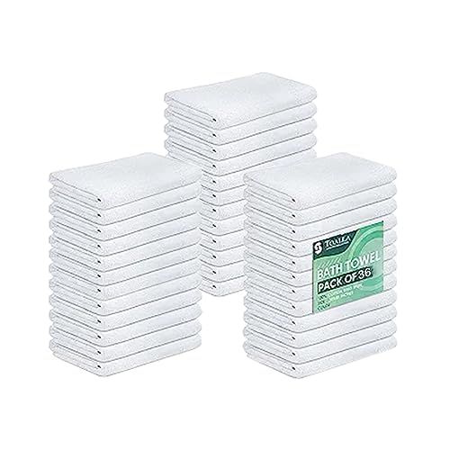 12 Pack White 100% Cotton Bath Towels, 20x40 Inches, Lightweight, Quick Drying, Commercial Grade, Gym, Salon, Spa & Hair