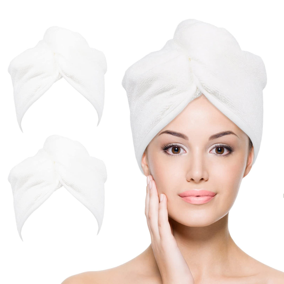 Microfiber Hair Towel Hair Wrap: 2 Pcs 10X26 Hair Dryer Women (White Beige)