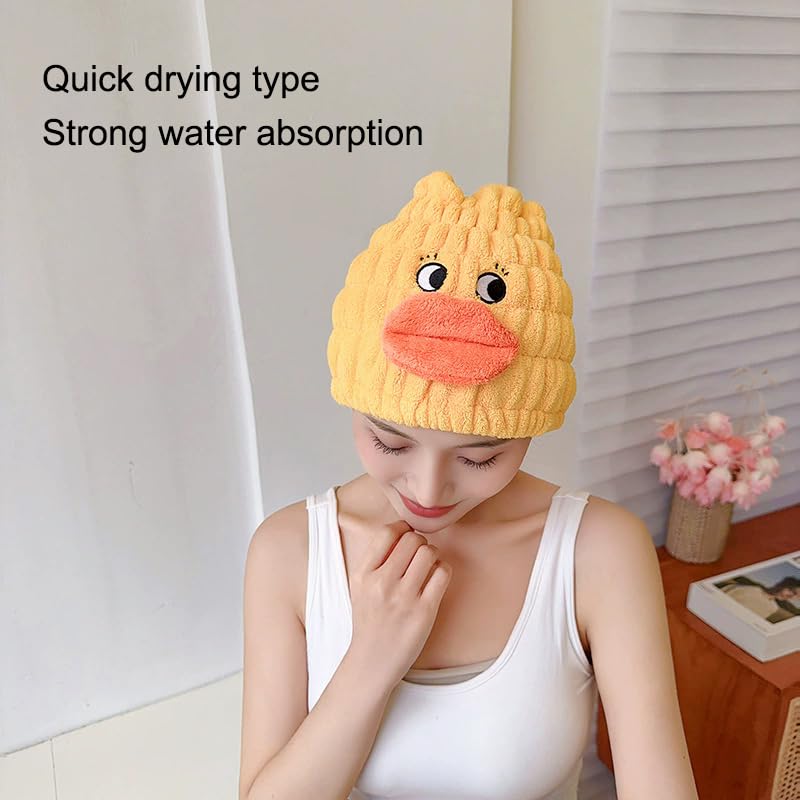 2-Pack Ultra Absorbent Boys Duck Hair Dry Wrap Towel, Cute Animal Quick Drying Cap for Kids, New Microfiber Hair Towel Wrap Dry Turban Soft Plopping Head Towels Shower Cap