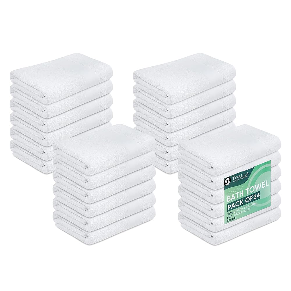 12 Pack White 100% Cotton Bath Towels, 20x40 Inches, Lightweight, Quick Drying, Commercial Grade, Gym, Salon, Spa & Hair